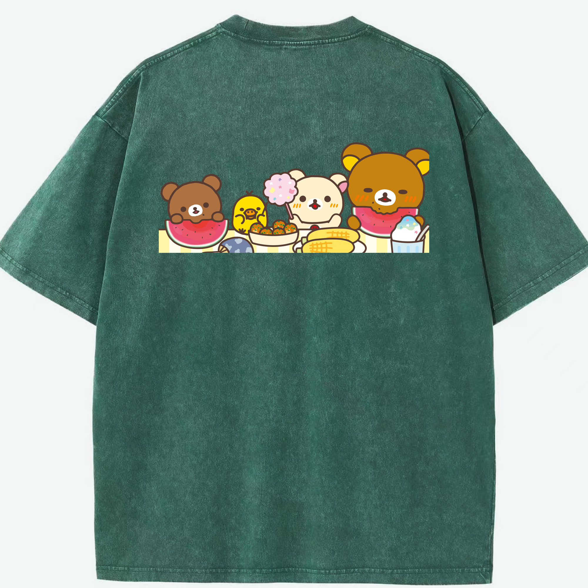 （画像用） リラックマ リラックマ キイロイトリ Rilakkuma Korilakkuma Kiiroitori 綿100% ヴィンテージ風 半袖Tシャツ（背面プリント）